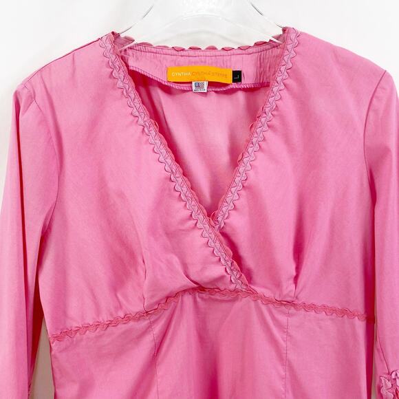 CYNTHIA STEFFE Pink V-Neck 3/4 Sleeve Blouse - Picture 3 of 9